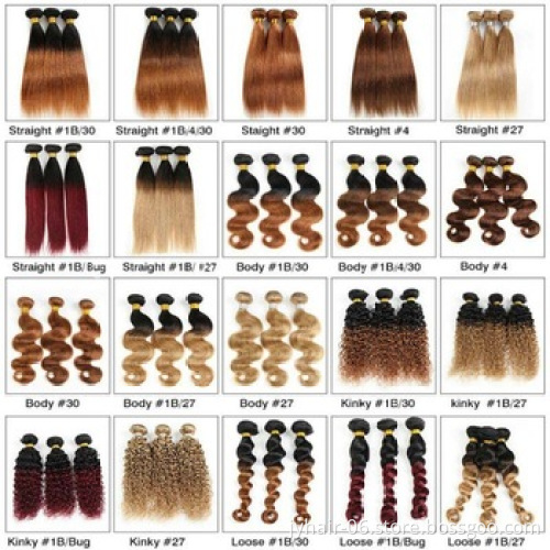 ELI Wholesale Malaysian Ombre Human Hair Bundles With Closure 27 30 Color Remy Human Hair Weave Double Drawn Hair Extensions